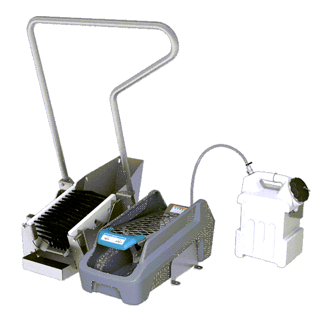 Airless Footwear Sanitizing Unit with Boot Scrubber