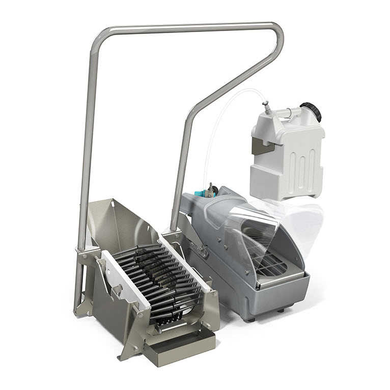 sanitizing unit with boot scrubber